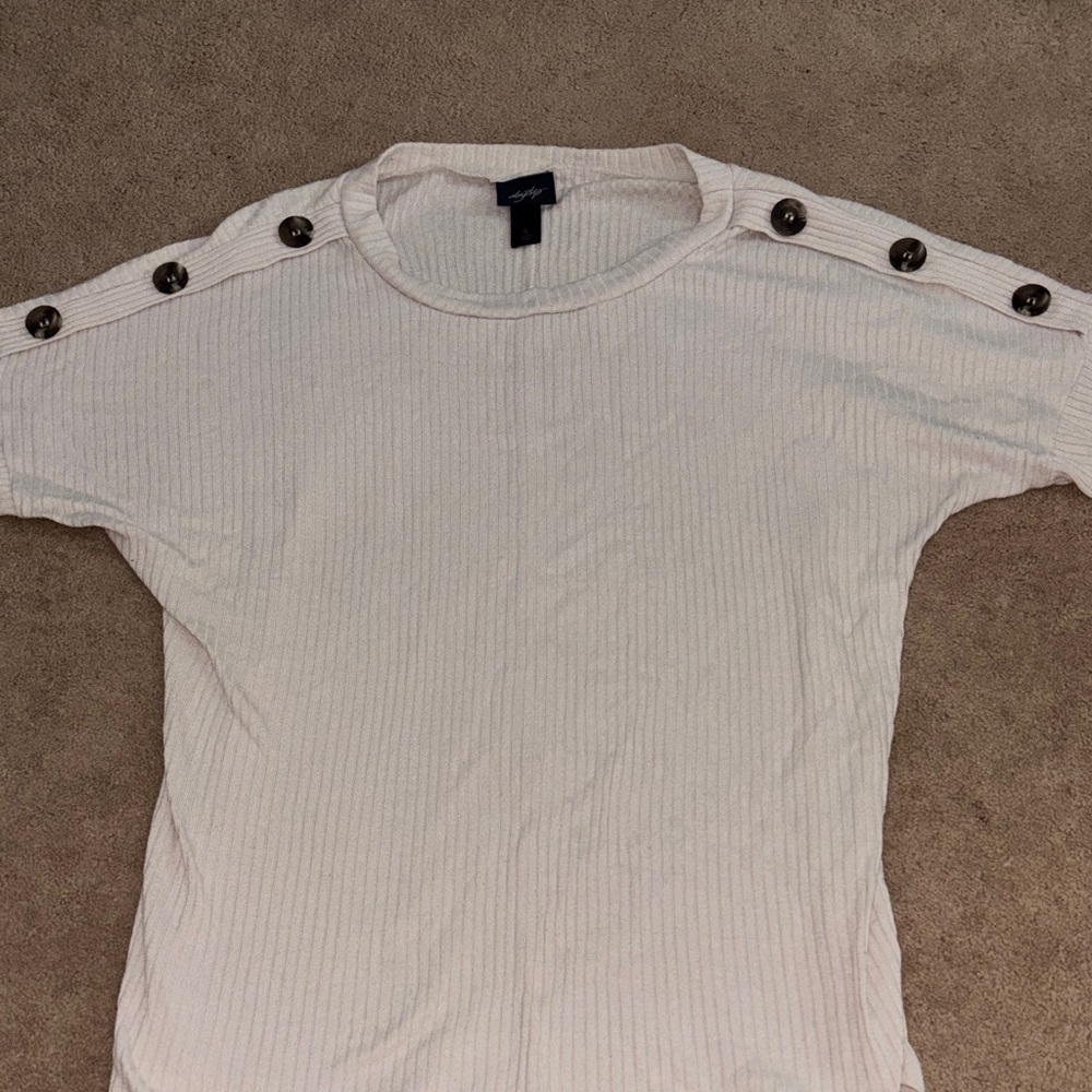 Zara Cream Ribbed Top with Button Accents